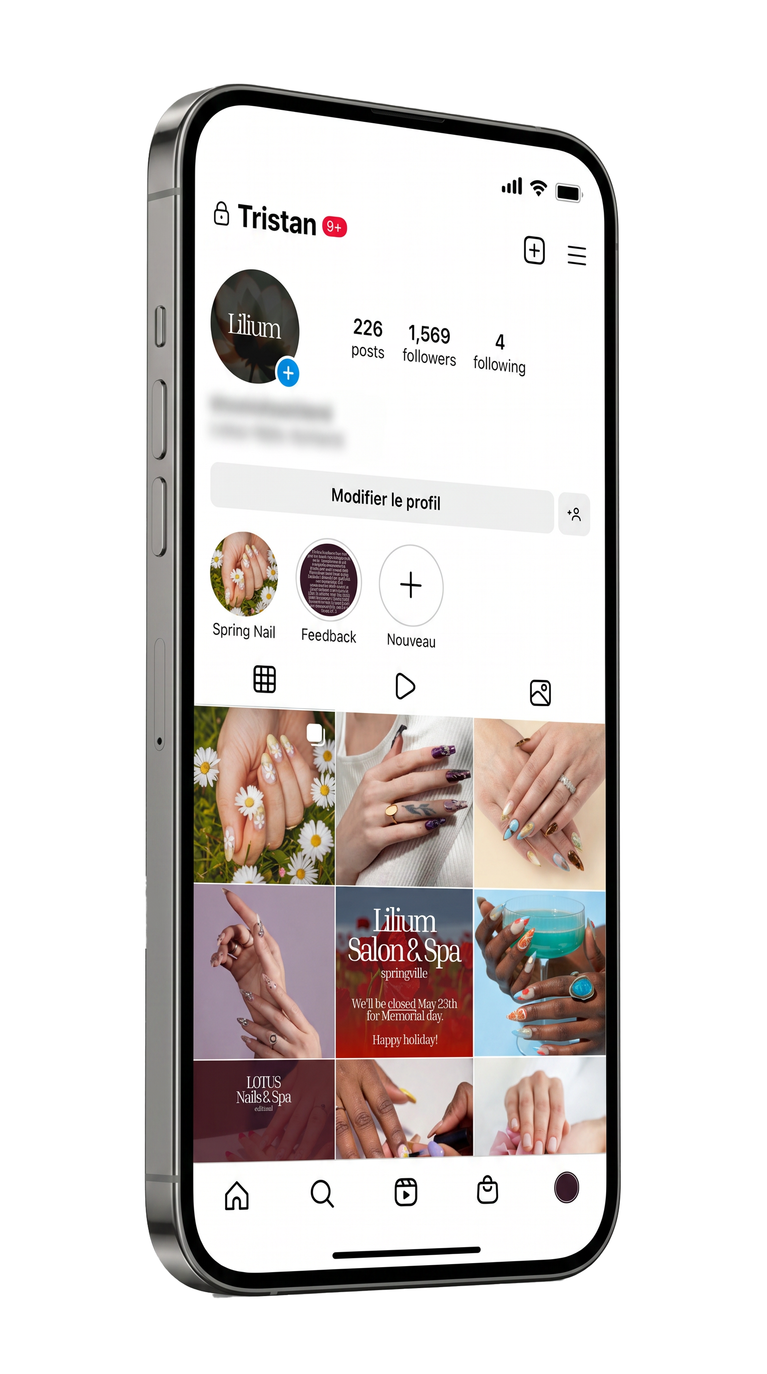 Instagram mockup showing before and after feed redesign for Lilium Salon & Spa